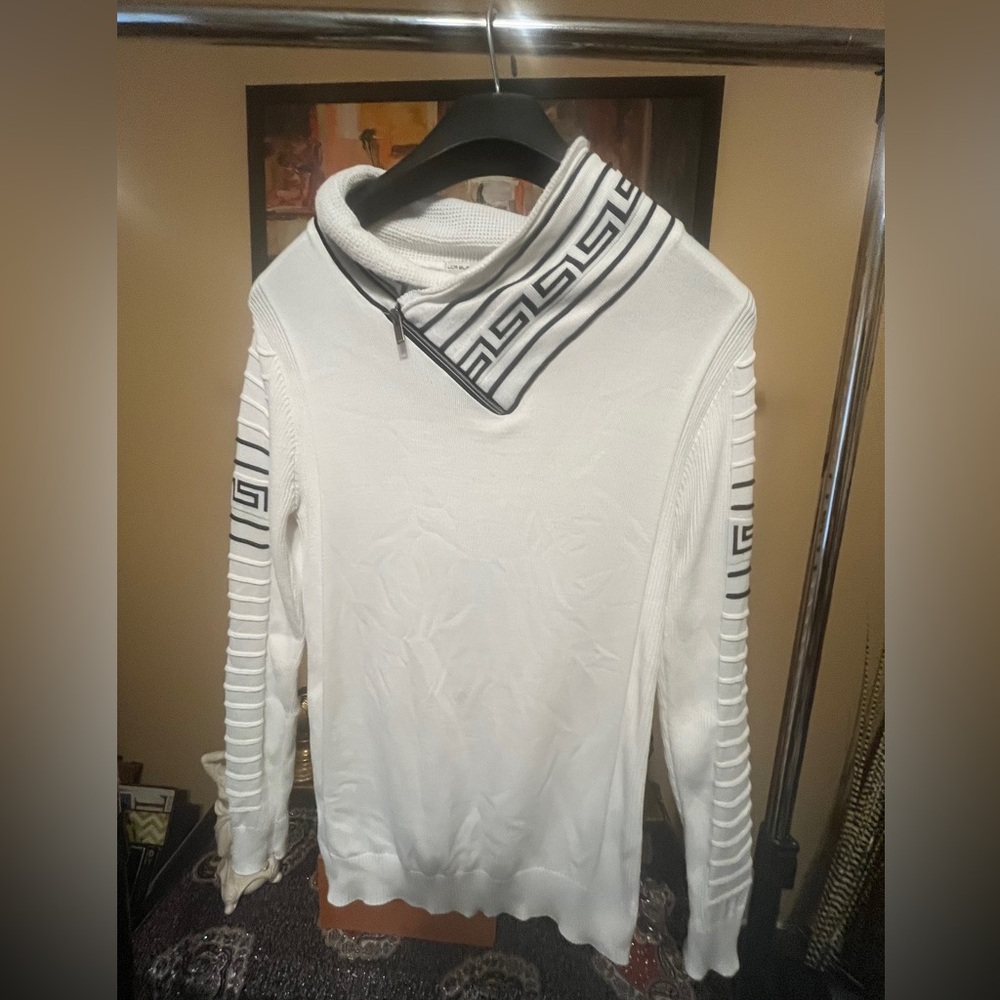 LCR Black Edition Men's Sweater XXL White Black Geometric Swirl Rare Pullover